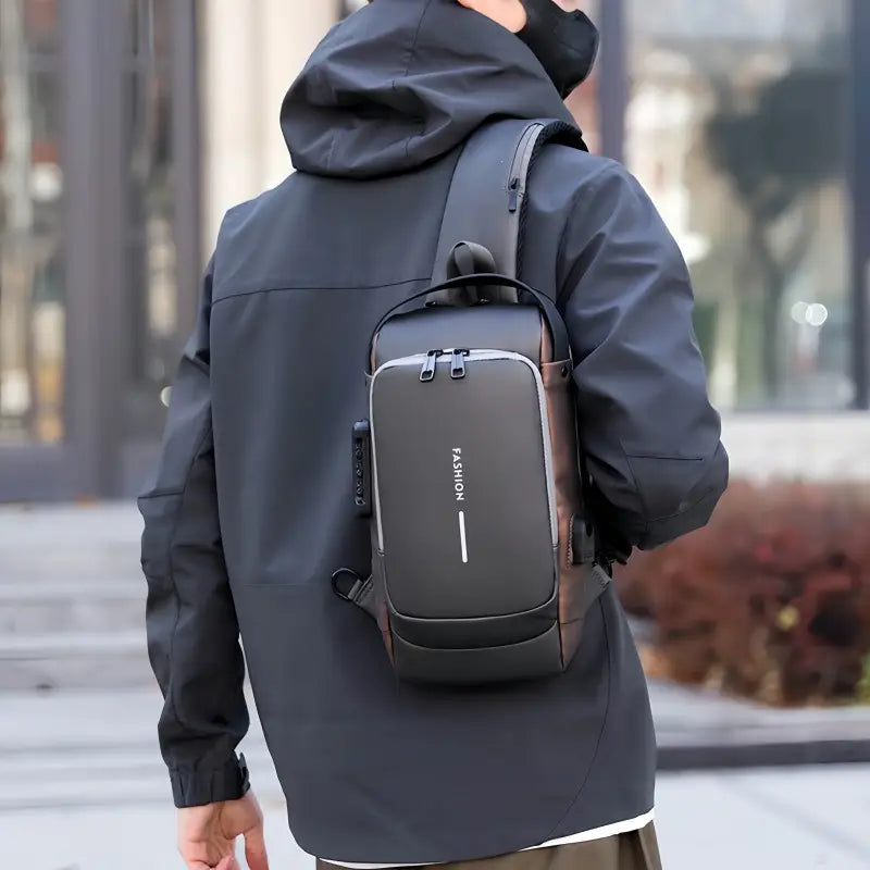 Waterproof Leather Sling Bag for Men & Women with USB Charging Port & Password Lock