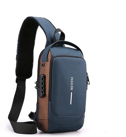 Waterproof Leather Sling Bag for Men & Women with USB Charging Port & Password Lock