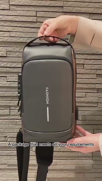 Waterproof Leather Sling Bag for Men & Women with USB Charging Port & Password Lock